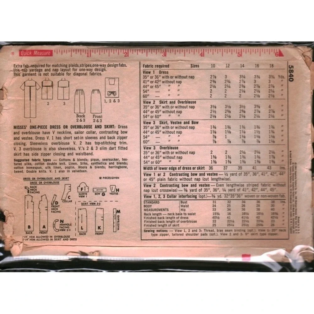 Vintage‎ 1964 Simplicity 5840 Dress Overblouse Skirt Sewing Pattern Size 12 B 32